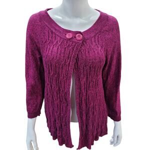 Kim Rogers Pink Cable Knit Cardigan Womens Medium Boho Cape Sweater Cozy